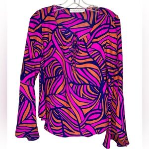 Alice & Trixie by Angela George Pink Navy Orange Women's Patterned Top XSmall